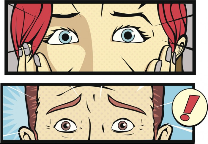 Retro-style comic like illustration of shocked persons.